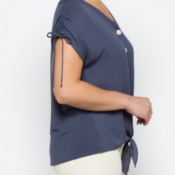 NWT - Uma Tie Front Mixed Material Blouse - Picture 4 of 5